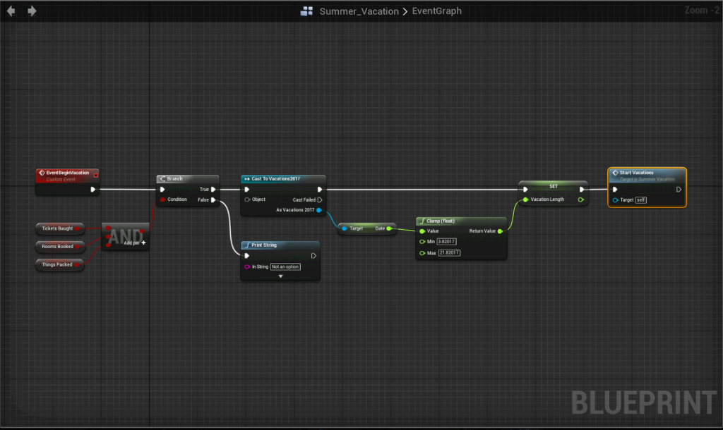Blueprint displaying the SummerVacation boolean.